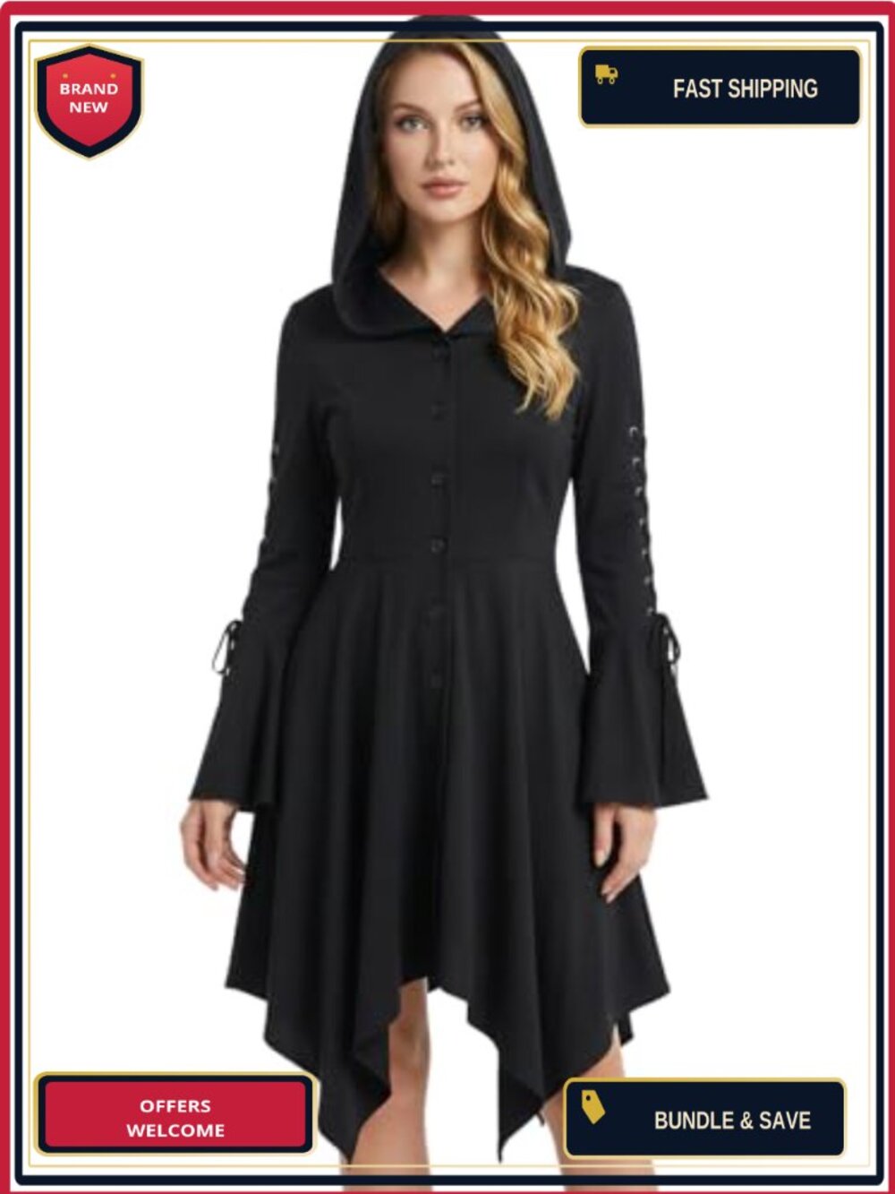 Gothic Hooded Renaissance Steampunk Costume Dress Women Halloween